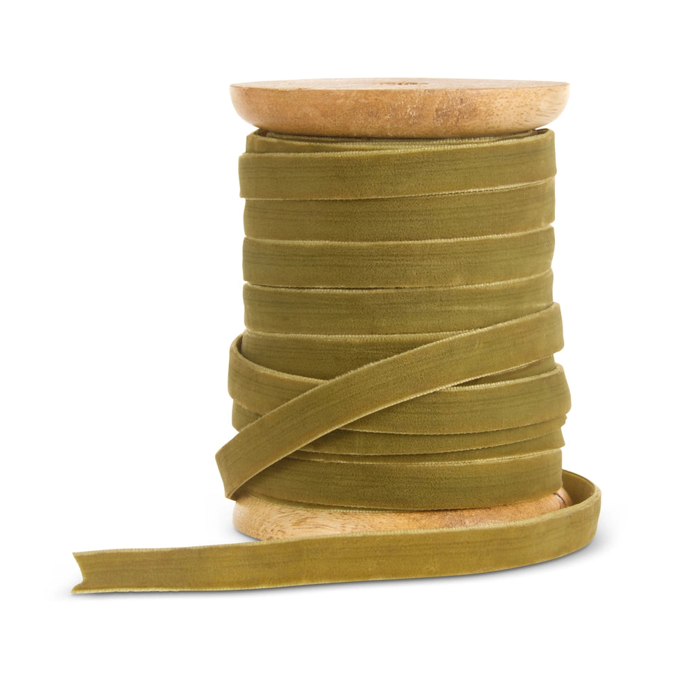 0.5" X 10 Yard, Spool of Olive Velvet Ribbon