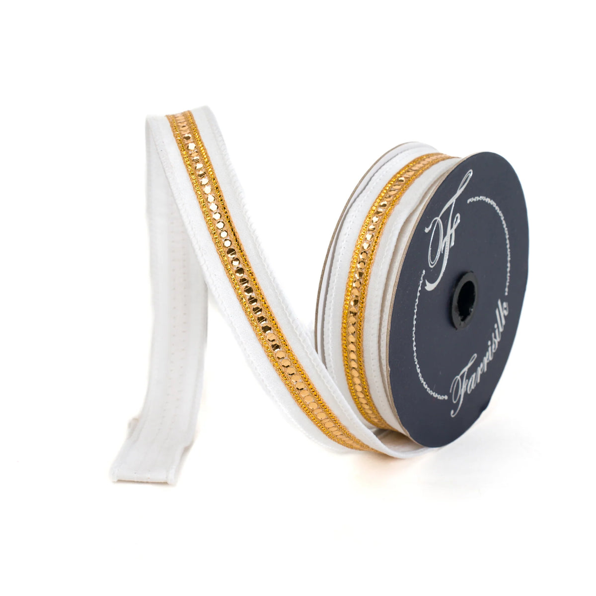 1"X10 Yard, White & Gold Twinkle Trim Ribbon