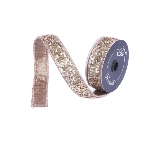 1"X5 Yard, Cappucino Sequin Sparkles Ribbon