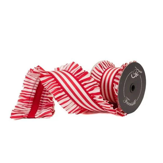 4.5"X5Yd Ruffle Candy Apple Red/White Ribbon