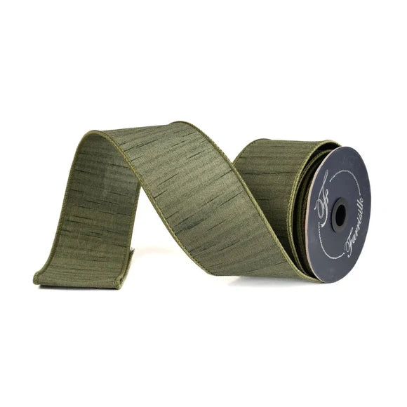 2.5"X10 Yard, Olive Shimmering Silk Ribbon