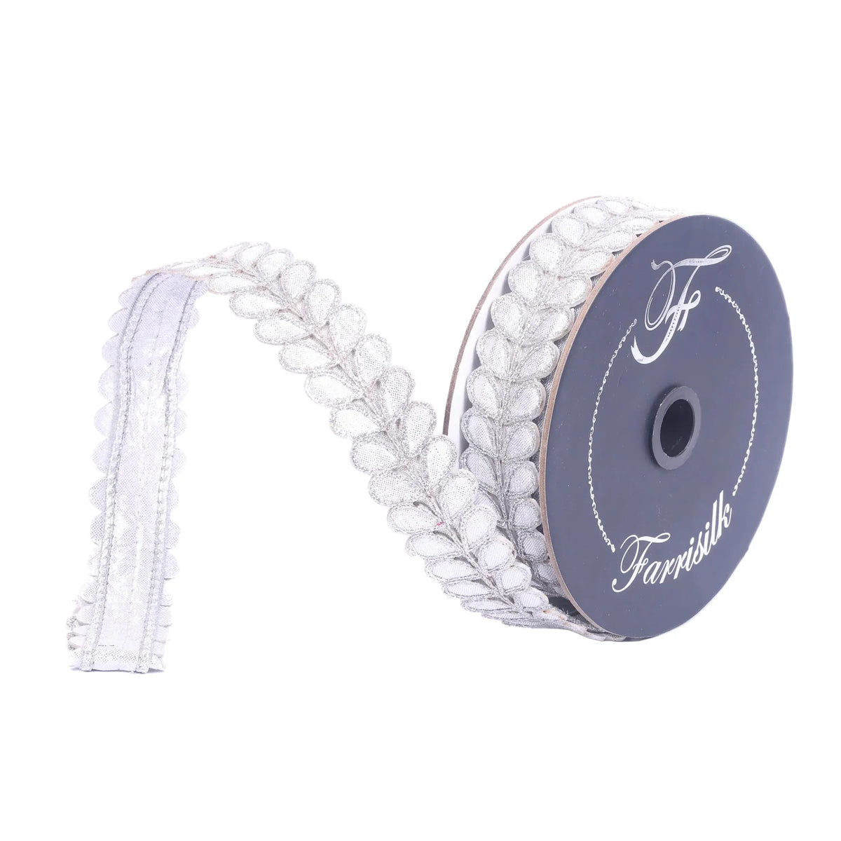 1"X10 Yard,  Silver Gilded Garland Ribbon