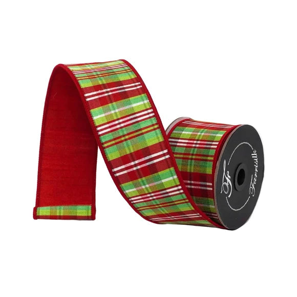 2.5"X10 Yard, Red Lime Plaid Christmas Ribbon