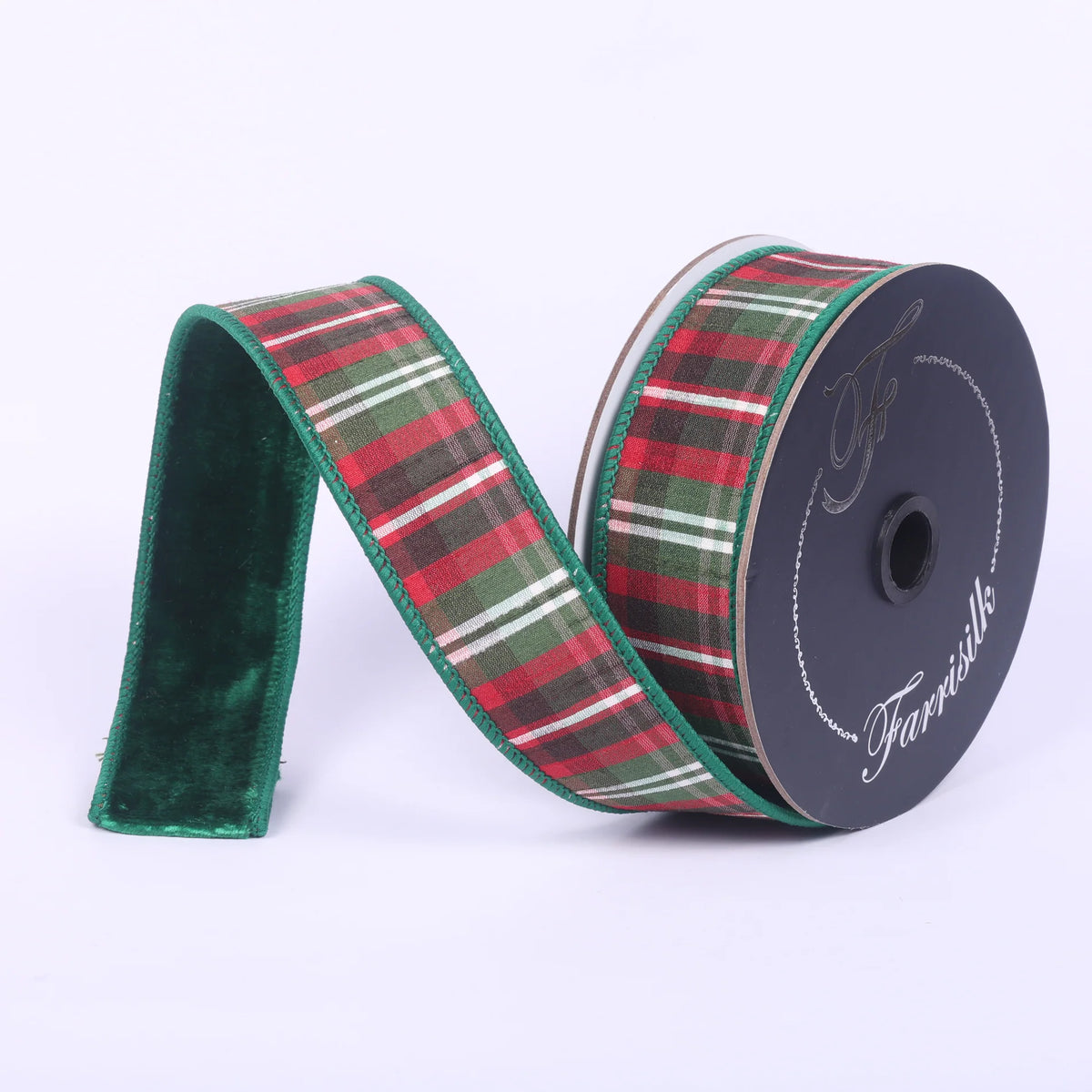 1.5"X10 Yard, Emerald & Red Plush Plaid Ribbon