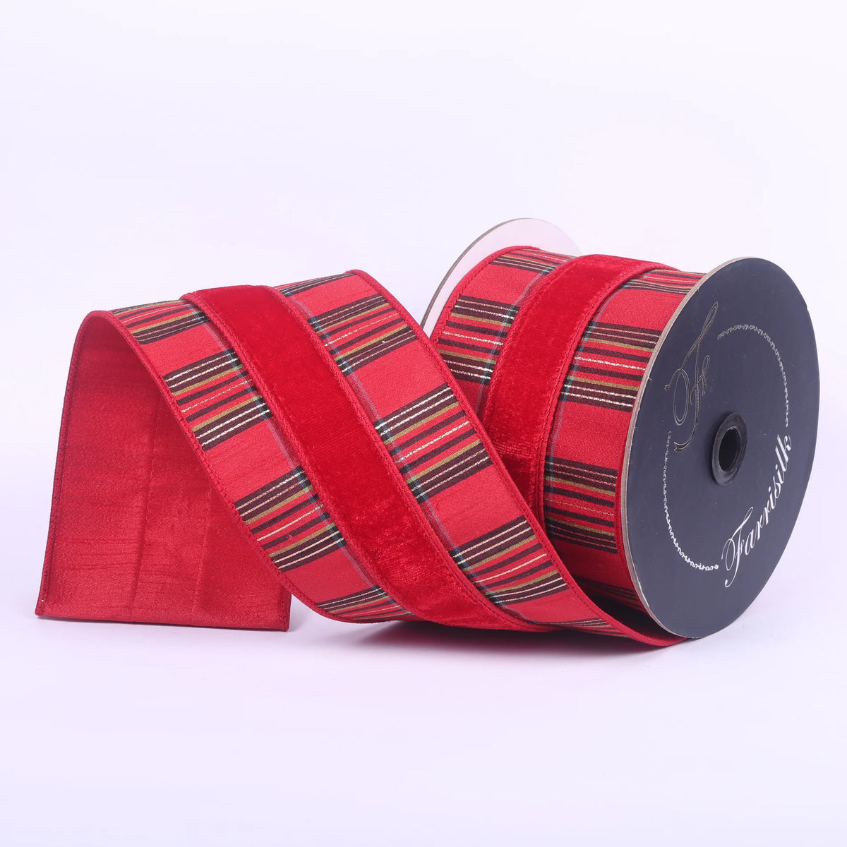 4"X10 Yard, Red Lime Black Plaid Plush Ribbon