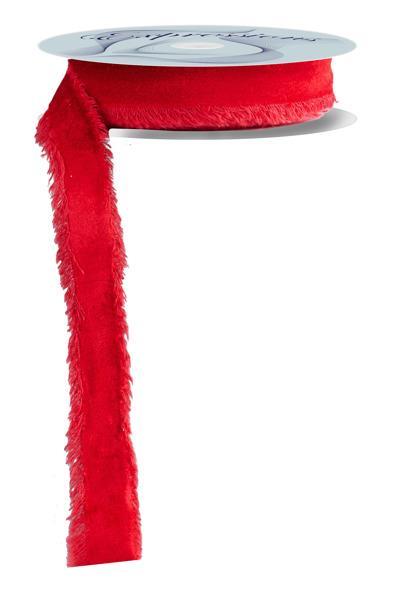 1"X10 Yard, Red Frayed Edge Velvet Ribbon