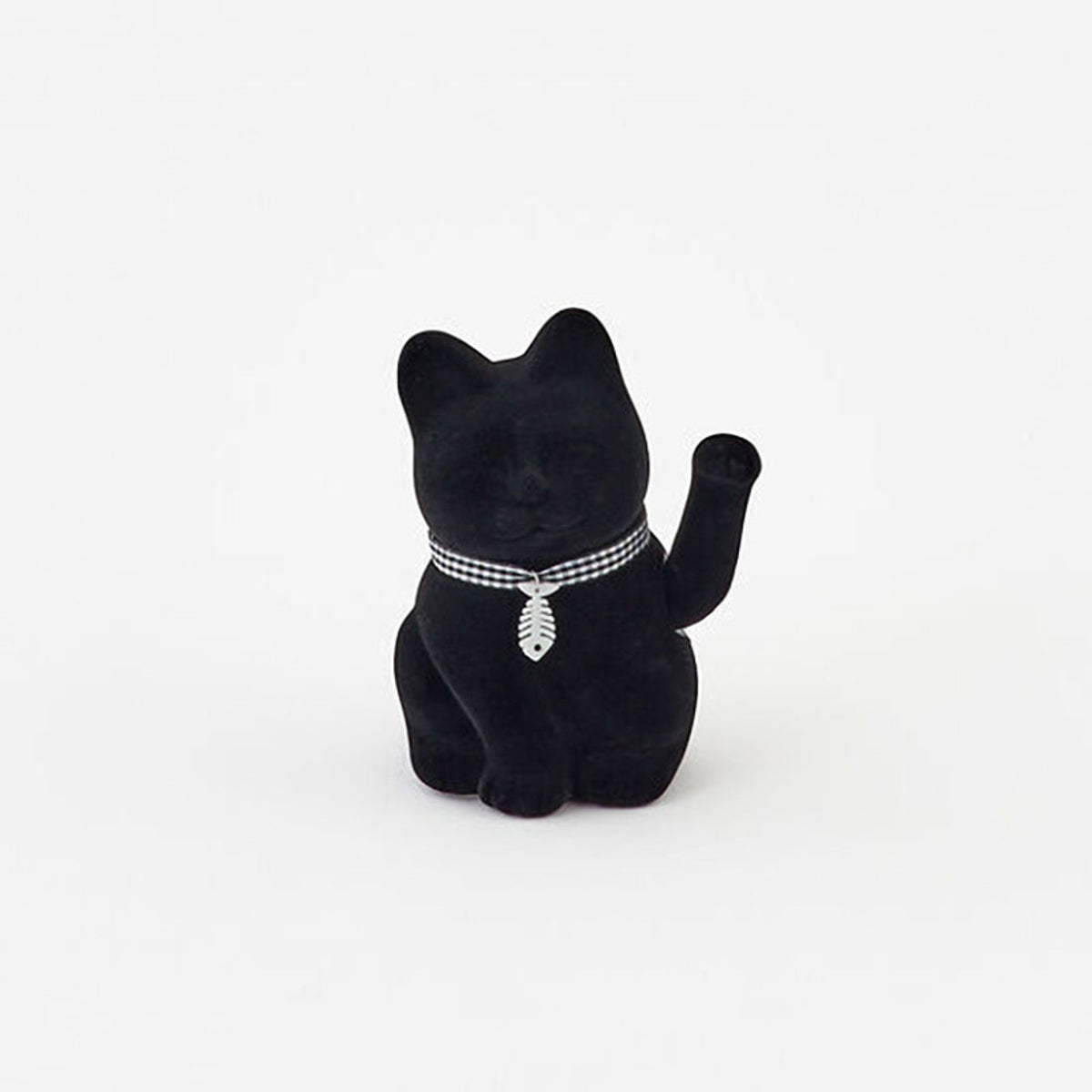 Cat Waving Flocked Black