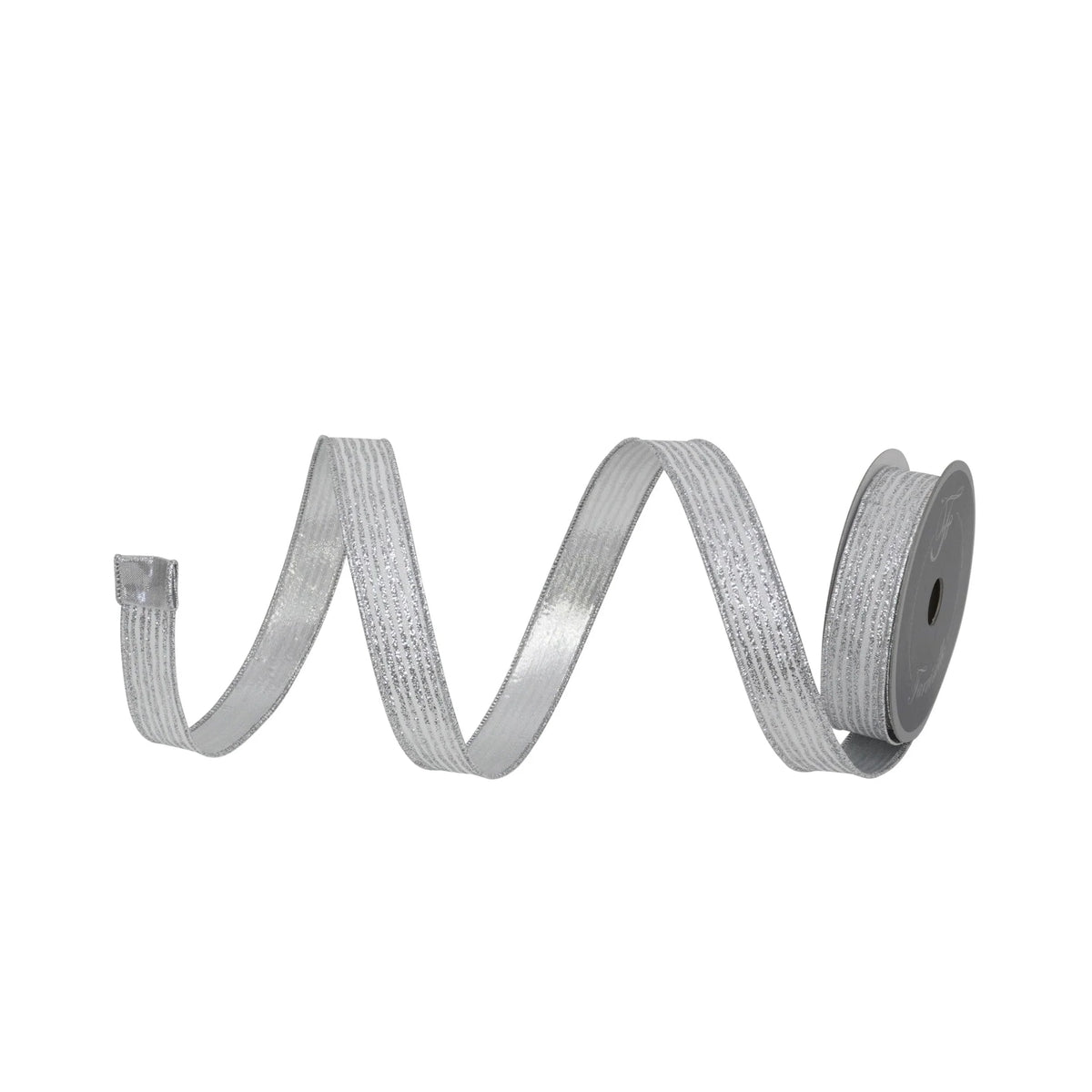 1"X10Yd Silver Random Stripes Ribbon