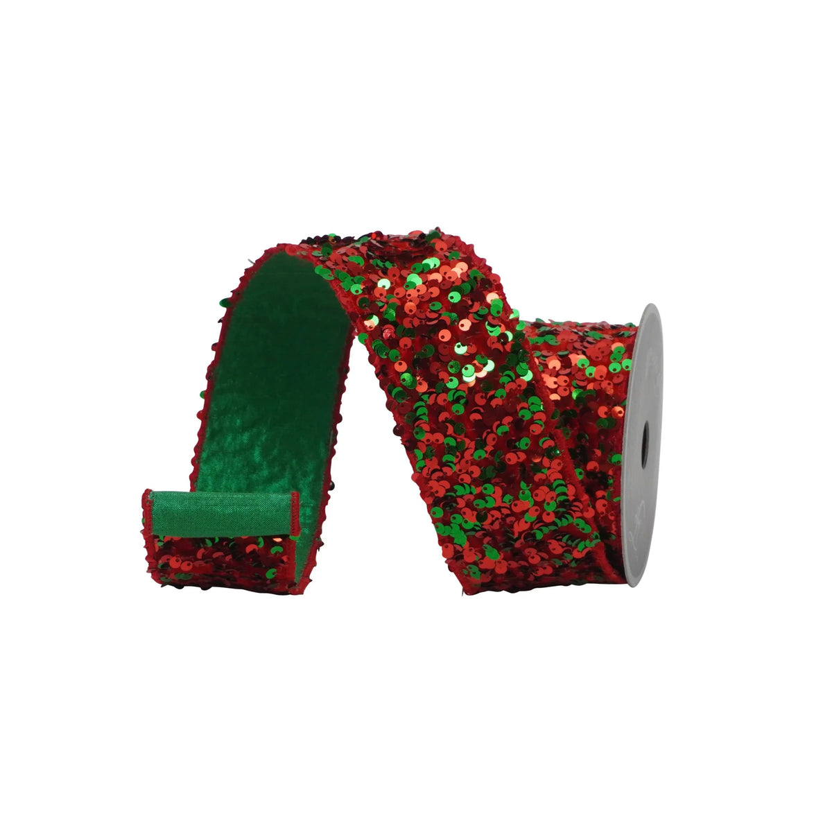 2.5"X5Yd Emerald & Red Jolly Sequins Ribbon