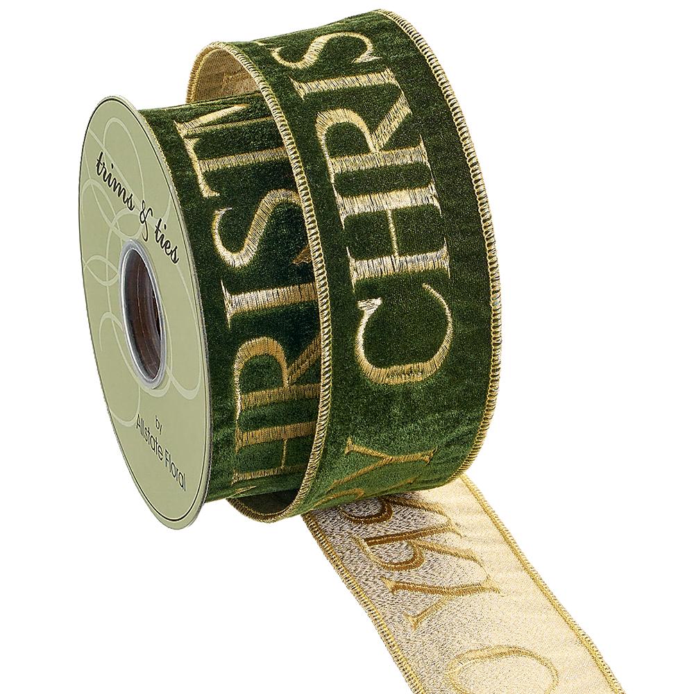 2.5"Wx10yd  Green Merry Christmas Velvet Ribbon