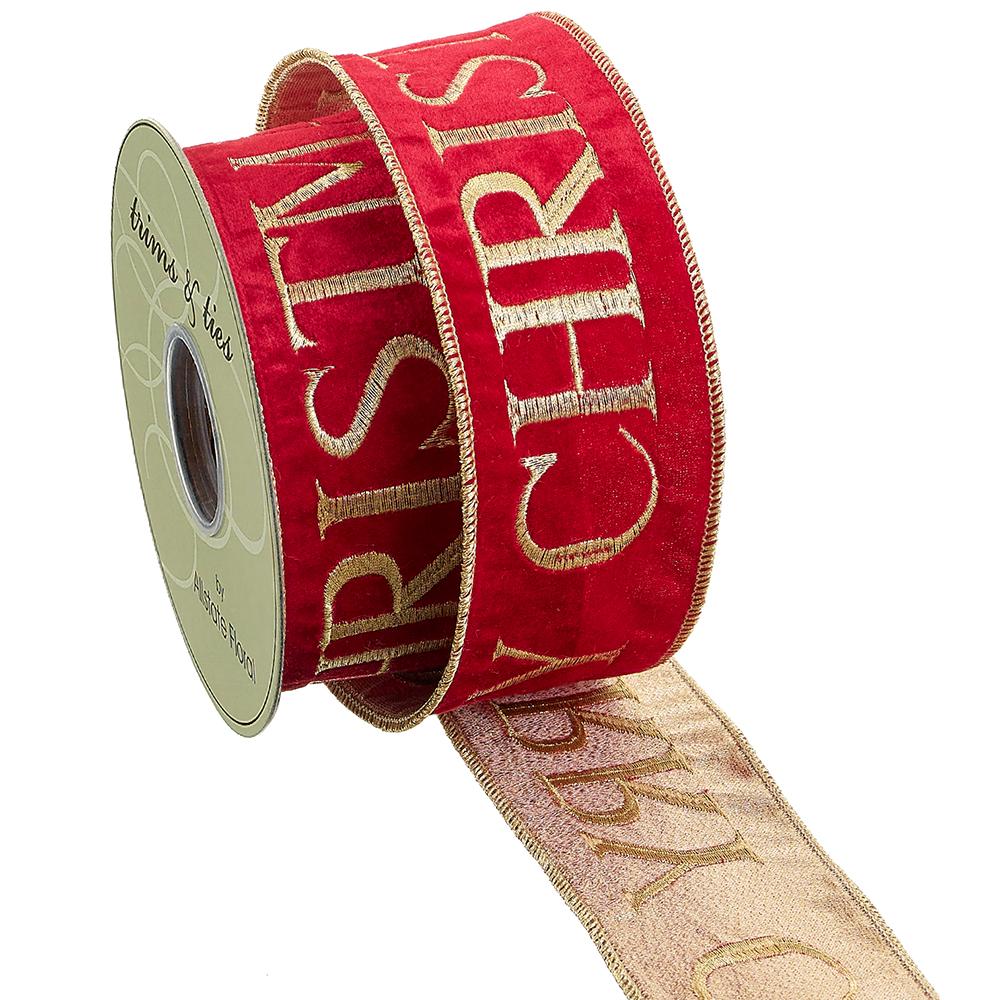 2.5"Wx10yd Red Merry Christmas Velvet Ribbon