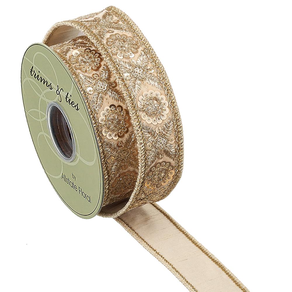 Gold Jewel Trim Velvet Ribbon