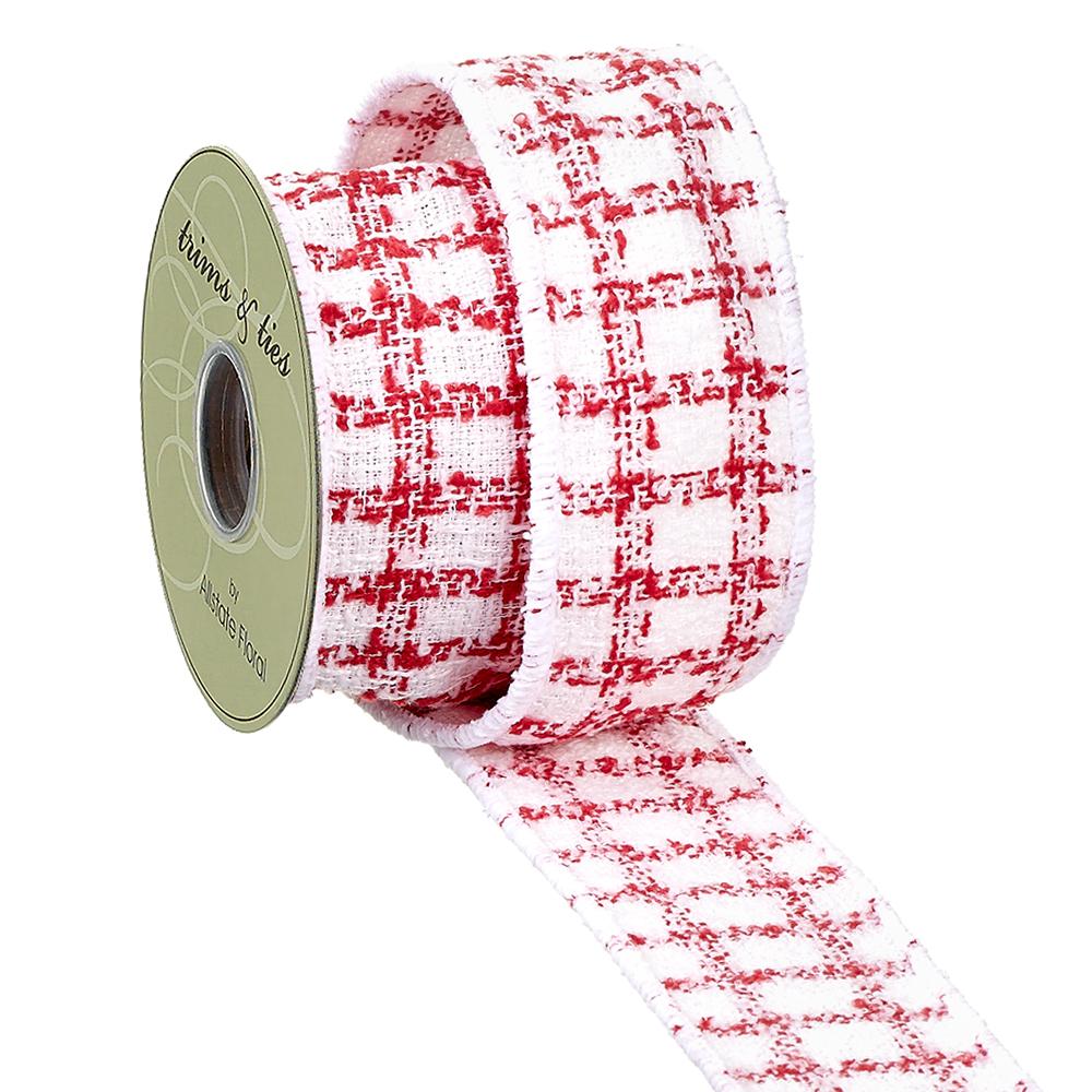 2.5"Wx5yd White/Red Terry Plaid Ribbon