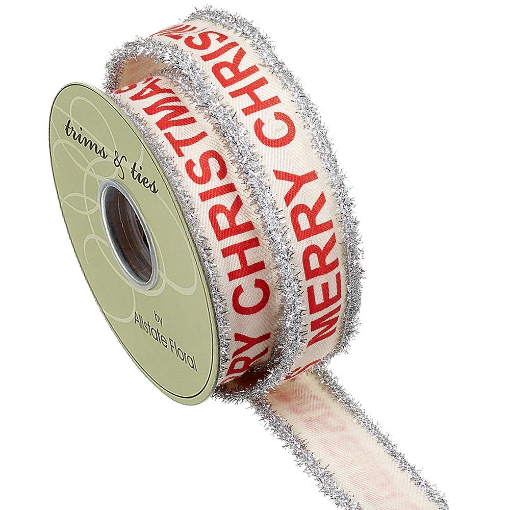 1.5"Wx5yd Cream/Red Merry Christmas Ribbon