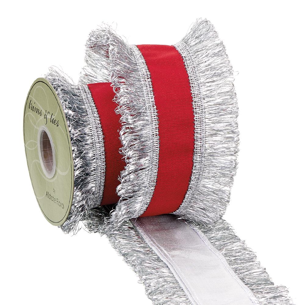 4"Wx5yd Red/Silver Tinsel Trim Ribbon