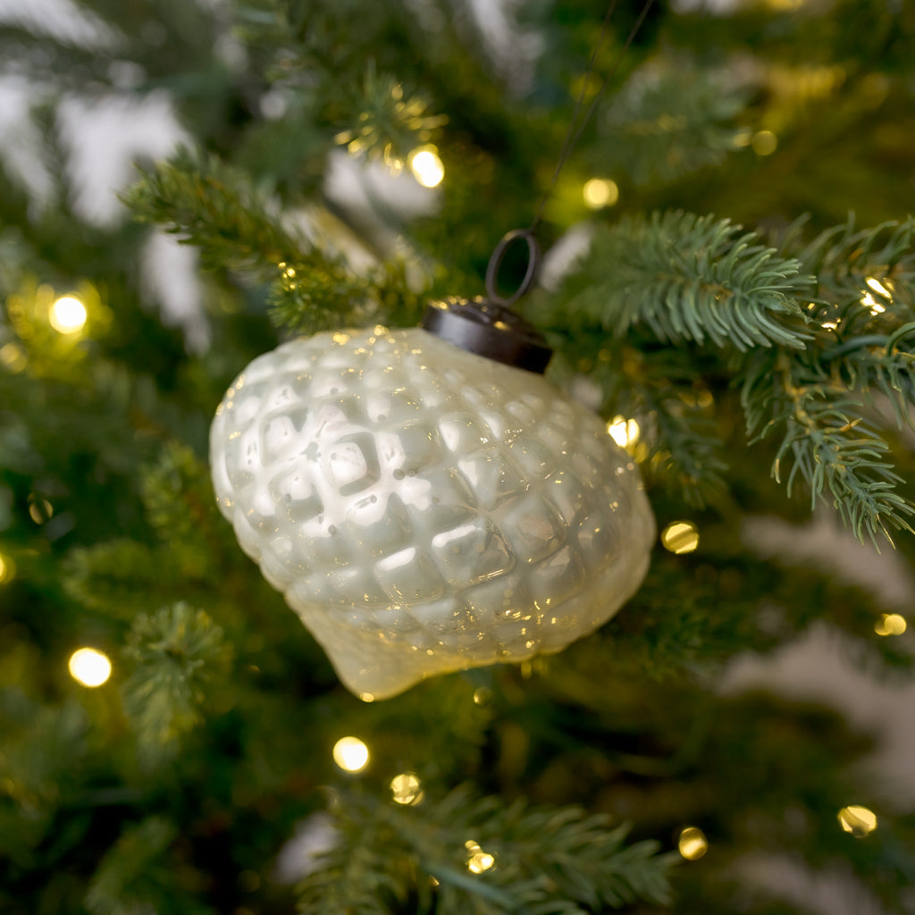 4" Ivory Quilted Onion Glass Ornament