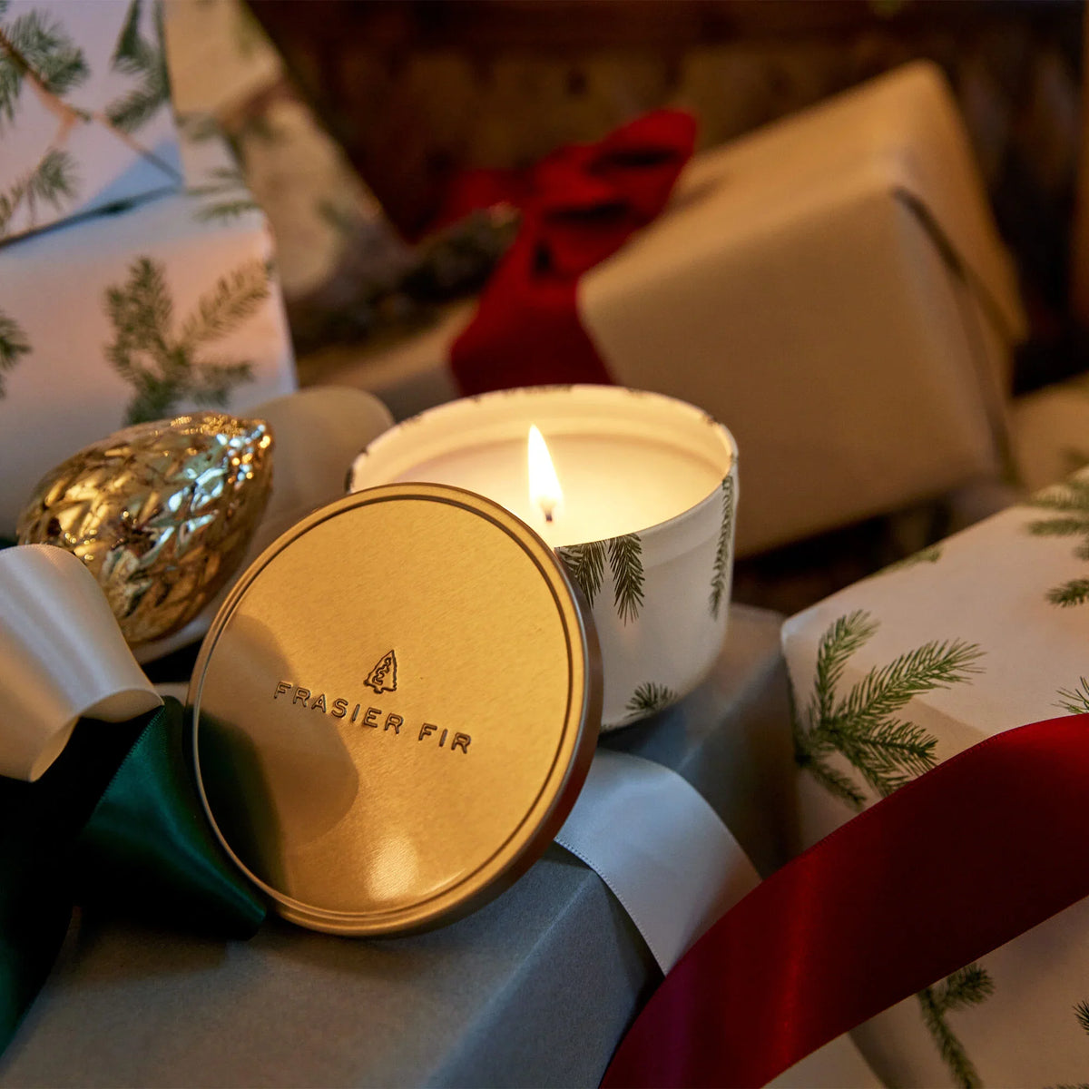 Candle Tin with Gold Lid Frasier Fir