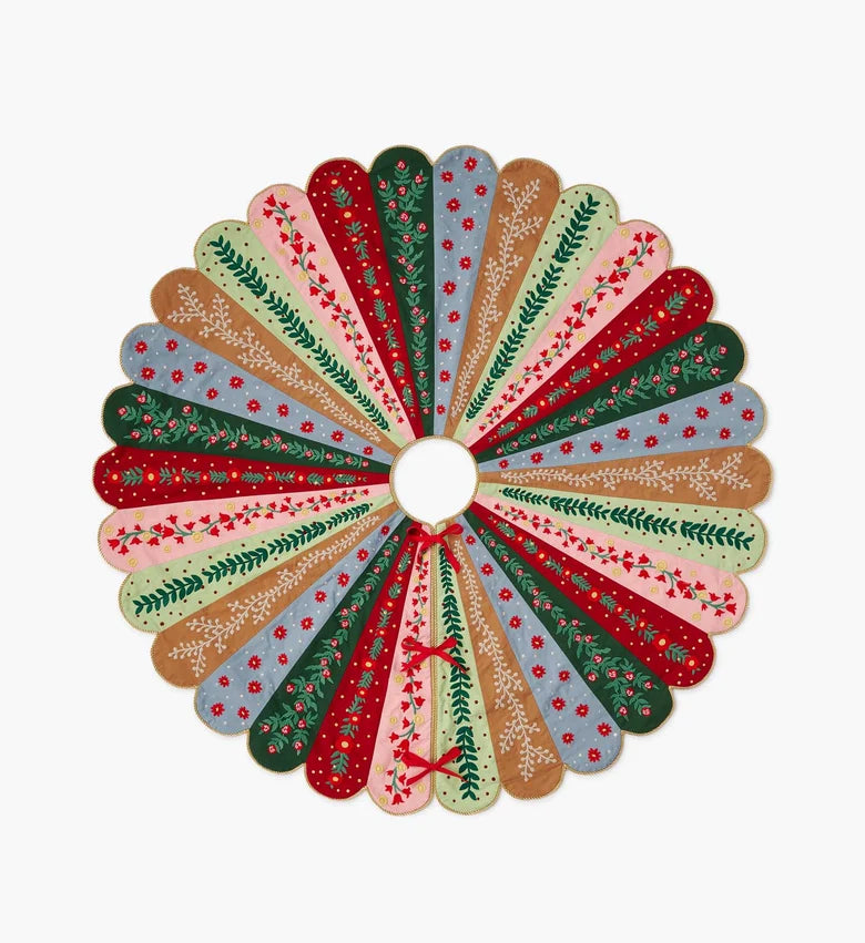 Holly Jolly Embroidered Tree Skirt