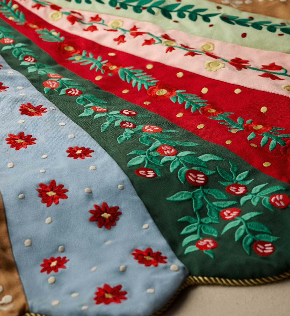 Holly Jolly Embroidered Tree Skirt