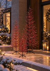 Red Twinkle Twig Tree with Green LED Lights