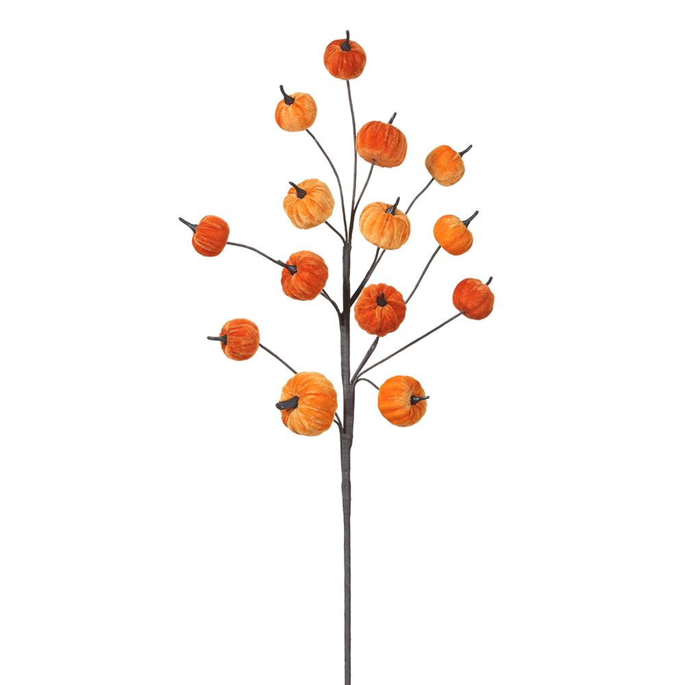 30" Velvet Pumpkin Spray, Orange Two Tone