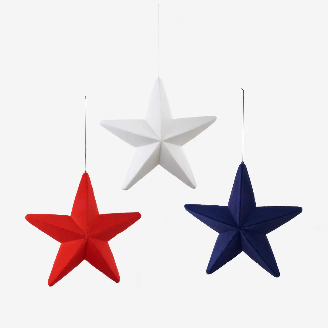 Flocked Faceted Hanging Star, Large, Assorted