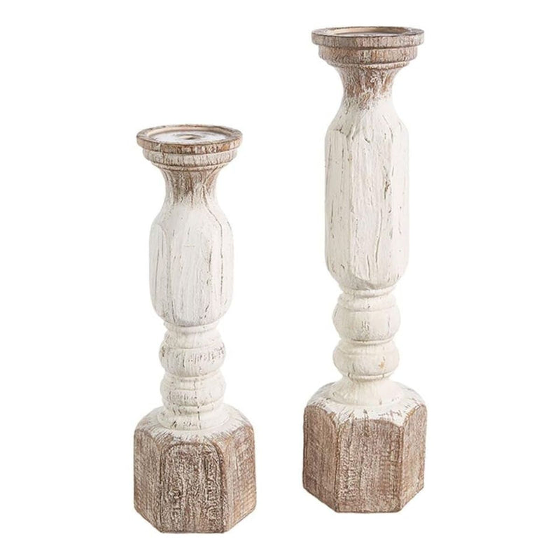 Large White Wood Embossed Candle Holders