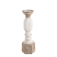 Small White Wood Embossed Candle Holders