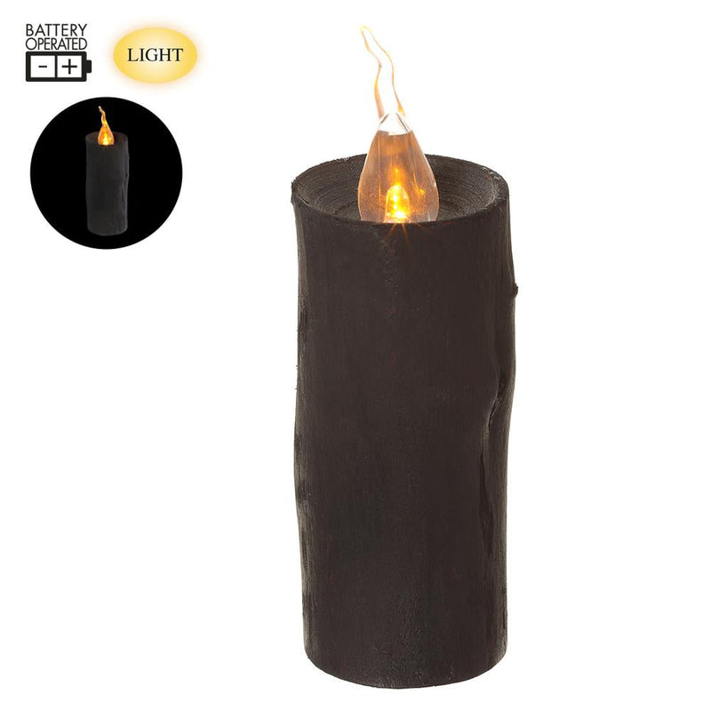 6" Prelit Black Wood Candle