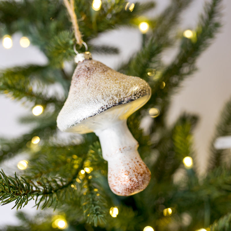 Iced Mushroom Glass Ornament, Assorted