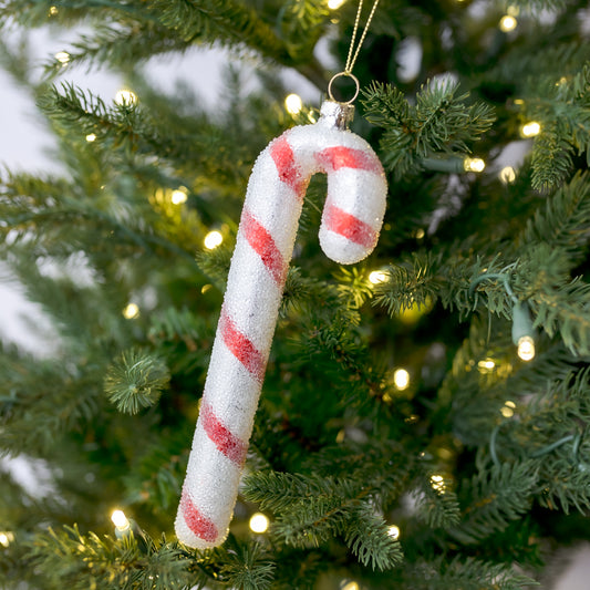 Glittered Candy Cane Glass Ornament