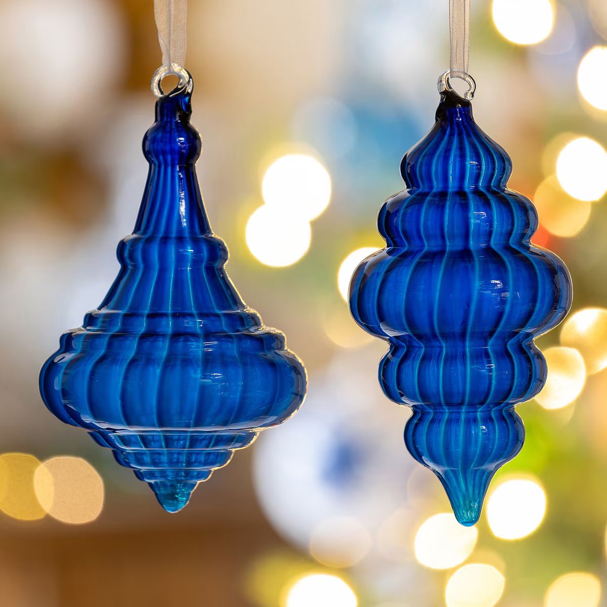 Blue Chinese Lantern Glass Ornament Assorted