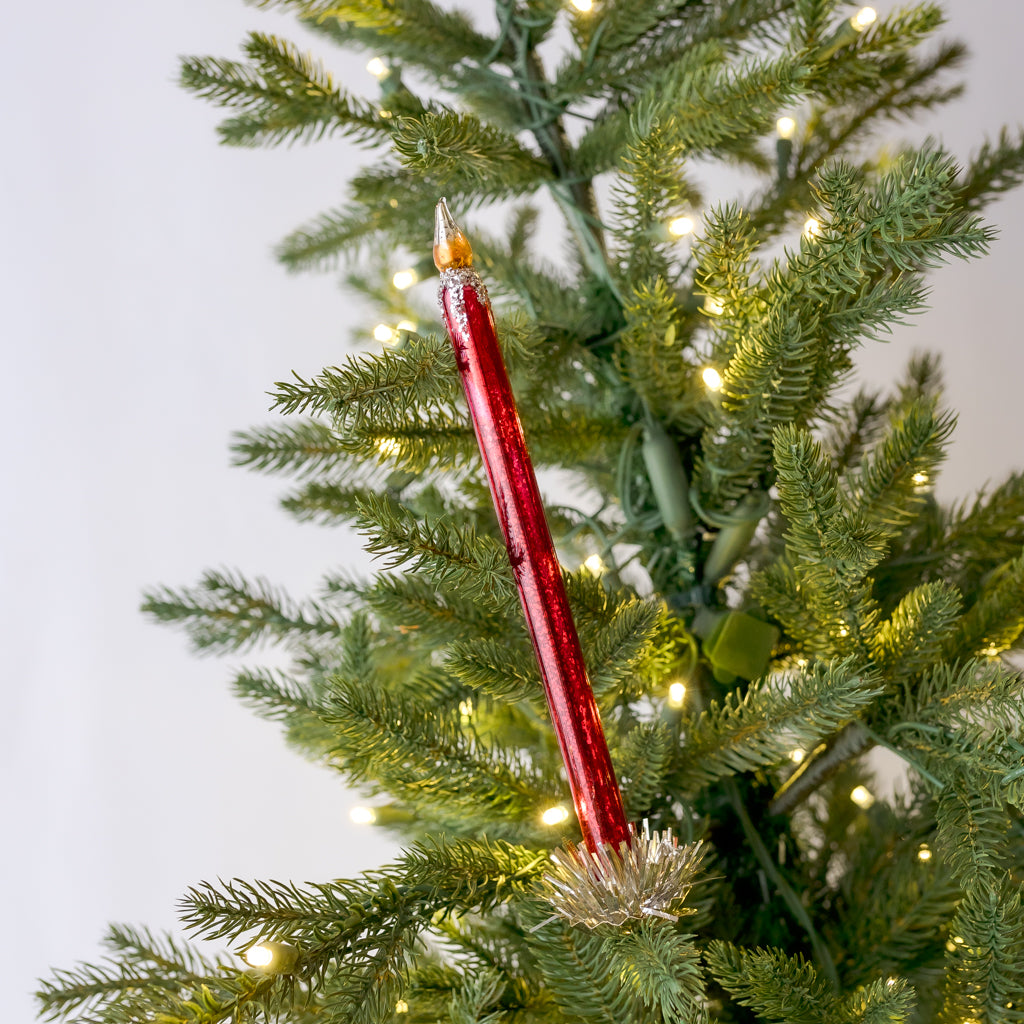 Frosted Red Candle with Clip Ornament -Large