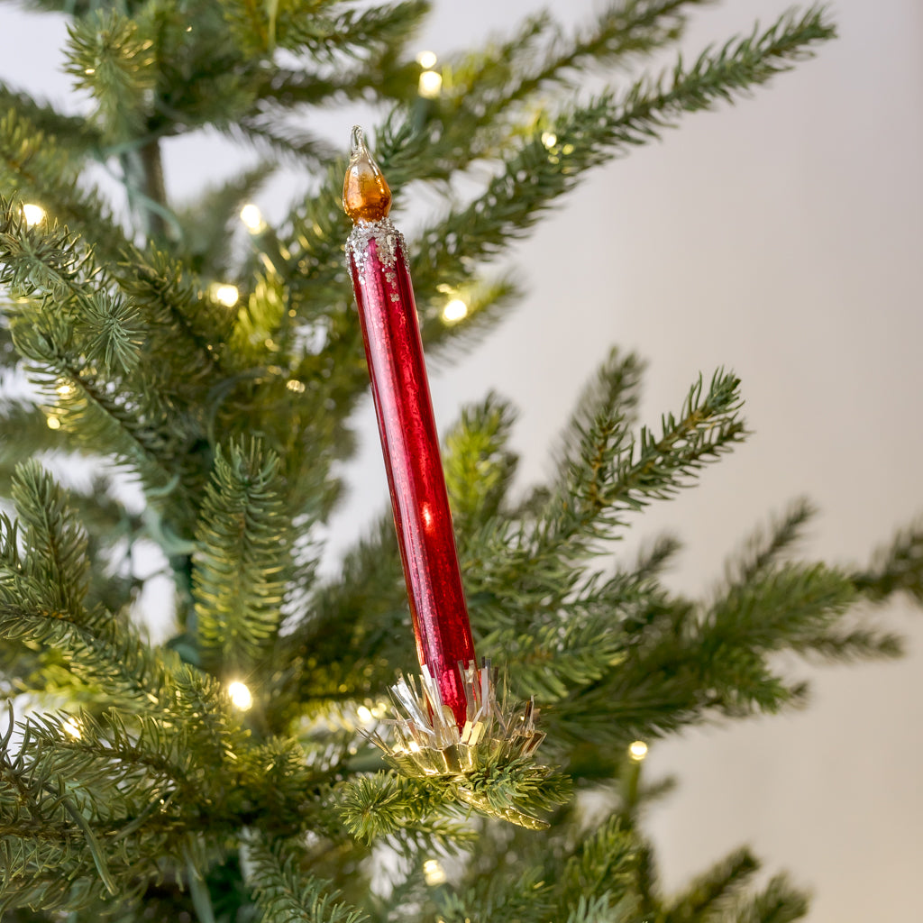 Frosted Red Candle Ornament -Small