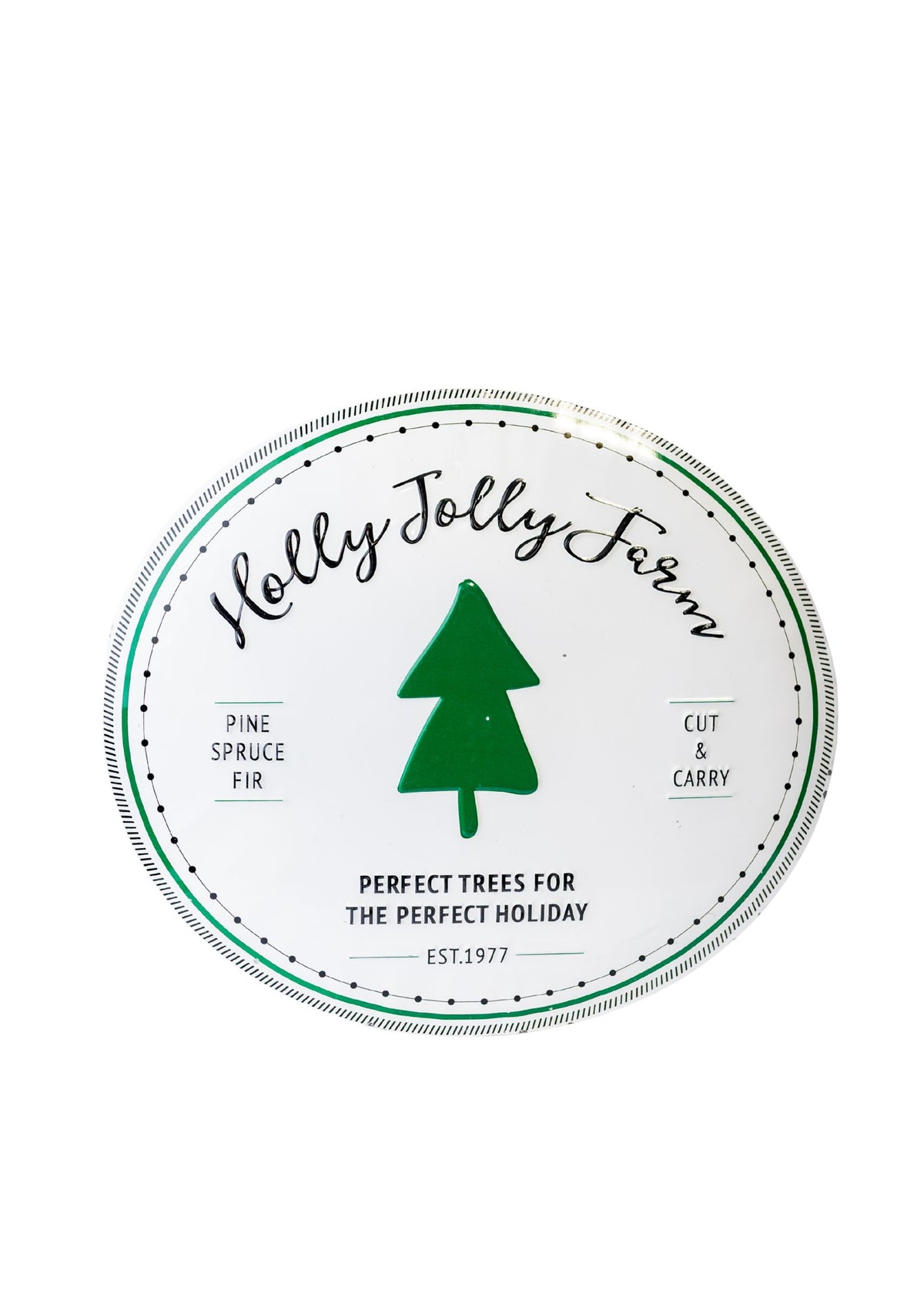 Holly Jolly Farm Tree Oval Tin Sign (CLR)