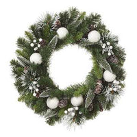 24" Pinecone with Snowballs Snowy Wreath (CLR)