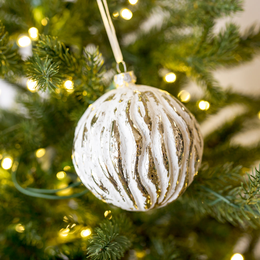 4" Silver White Textured Glass Ornament