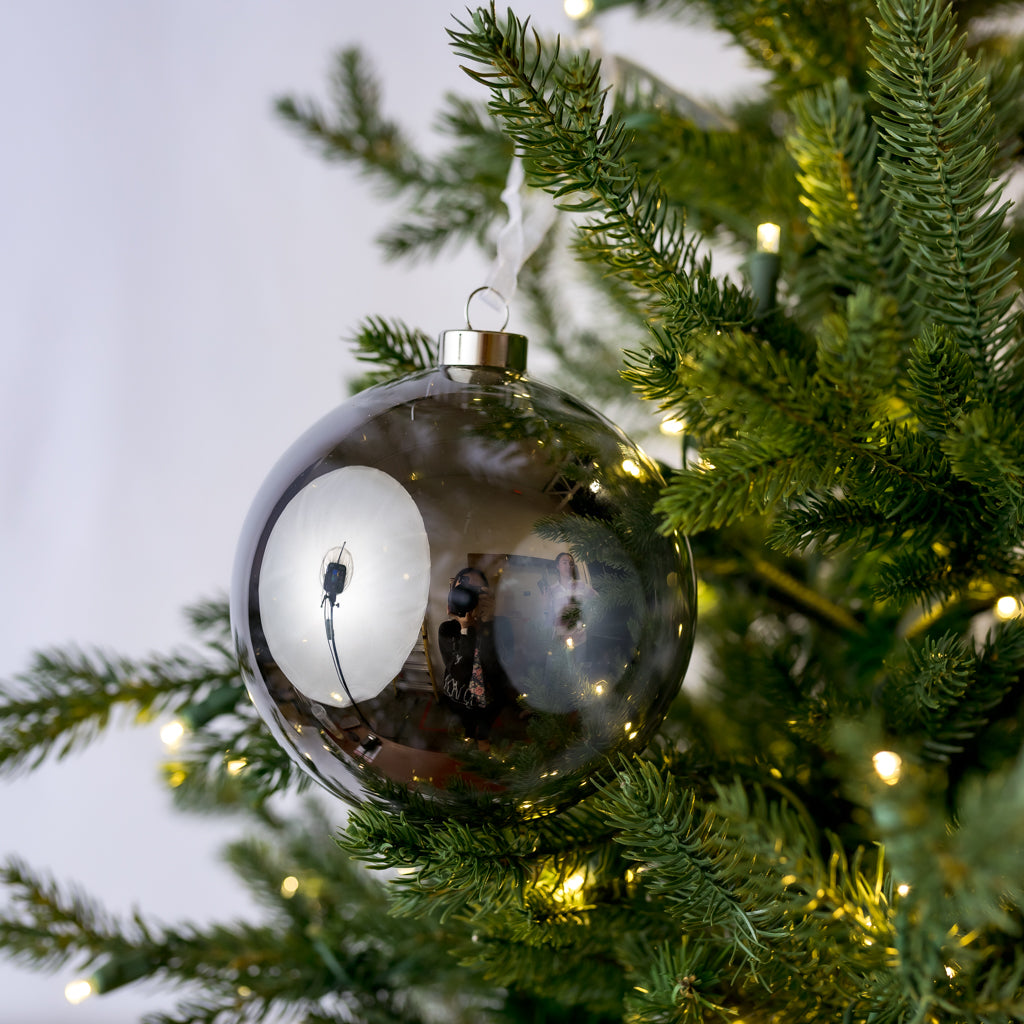 5" Dark Silver Clear Glass Ornament