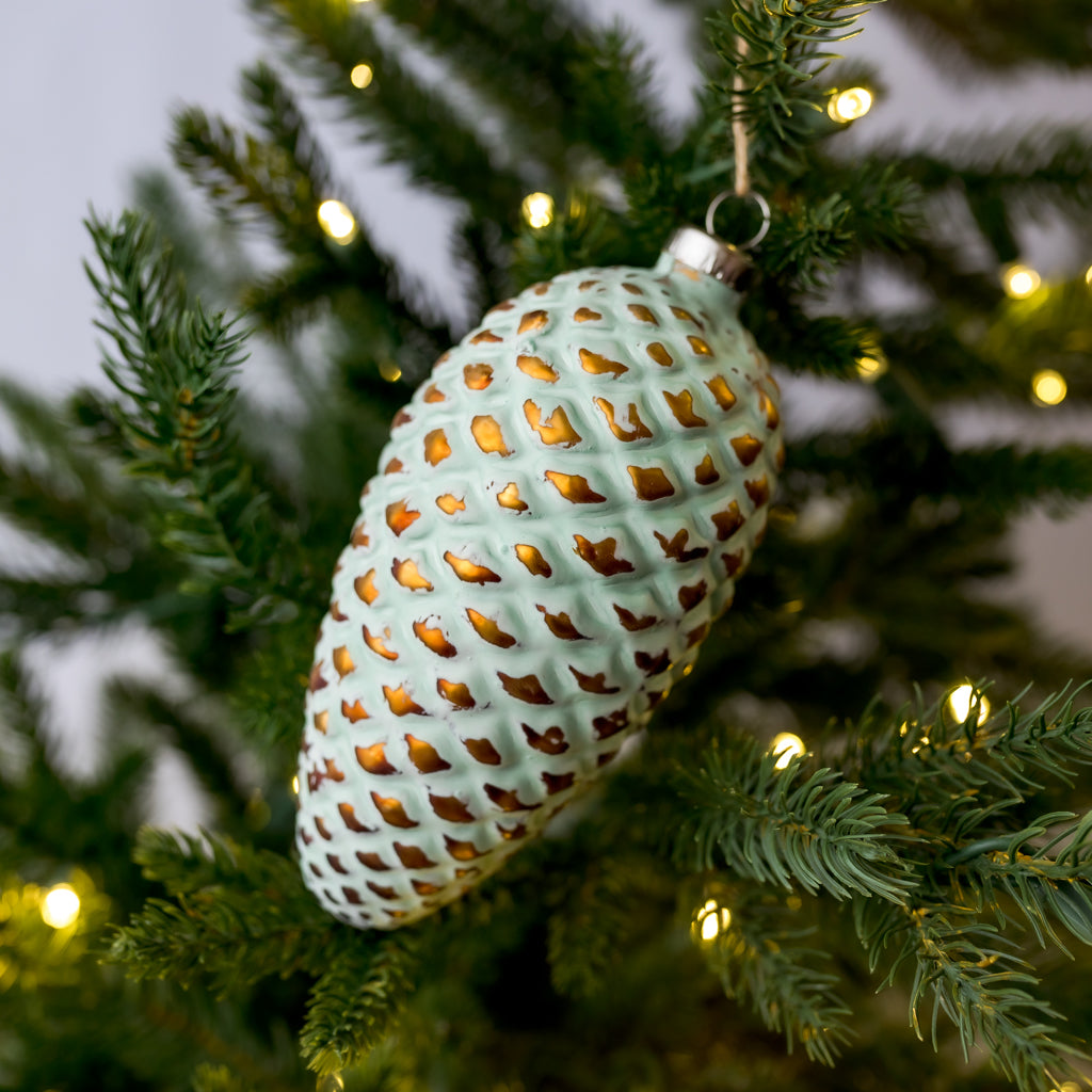 6.75" Green Gold Pinecone Glass Ornament