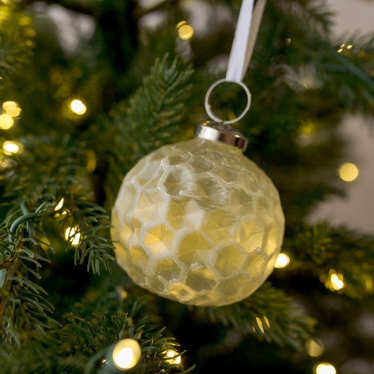 3" White Honeycomb Glass Ornament