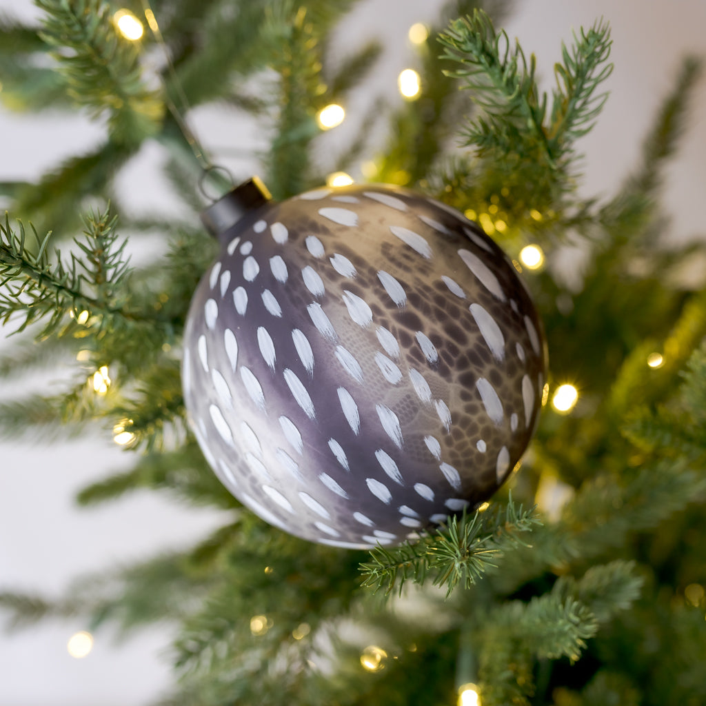 4.75" Gray White Strokes Glass Ornament