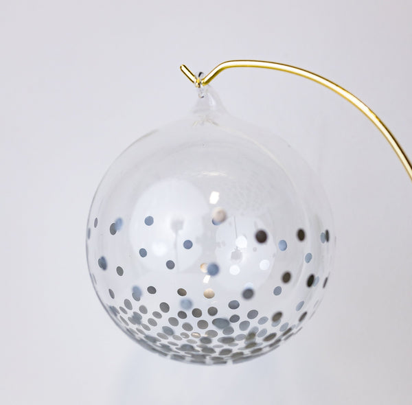 5" Silver Dot Glass Ornament (CLR)