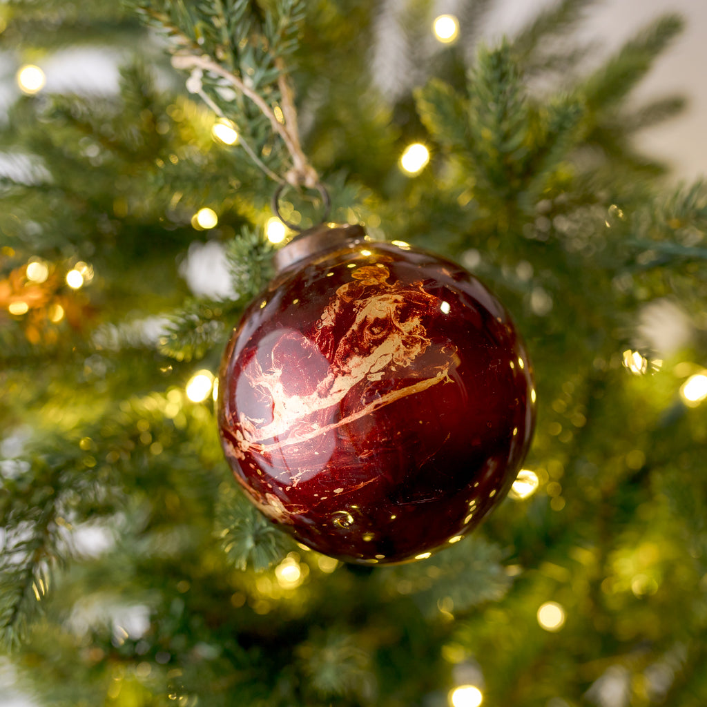 4" Burgundy Red Marble Glass Ornament