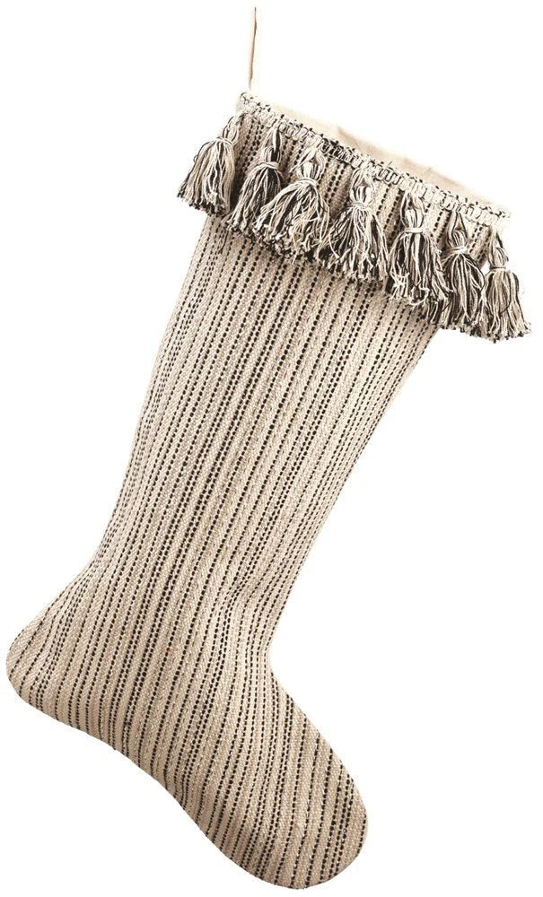 20" Cream/Black, Stocking With Tassels