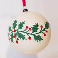 5" White Green Ball Ornament