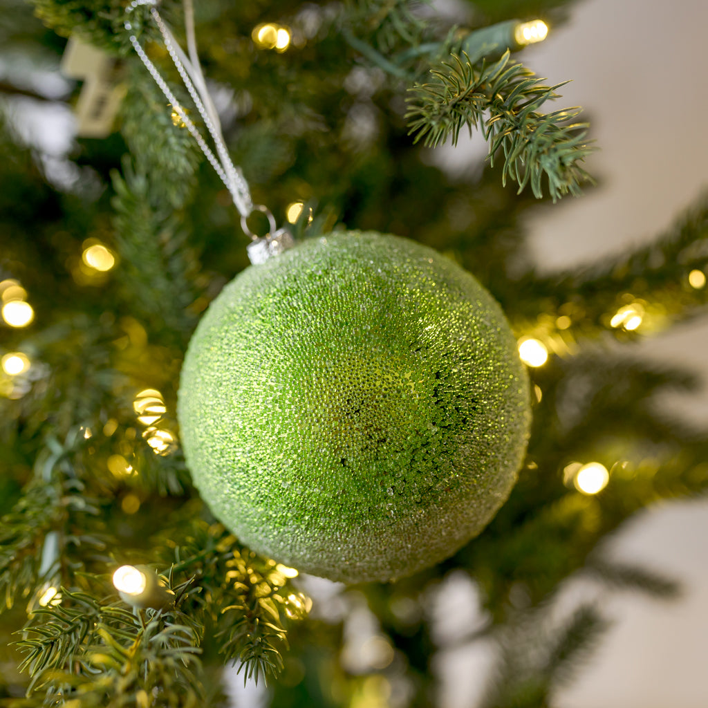 4" Shiny Green Apple Beaded Glass Ornament