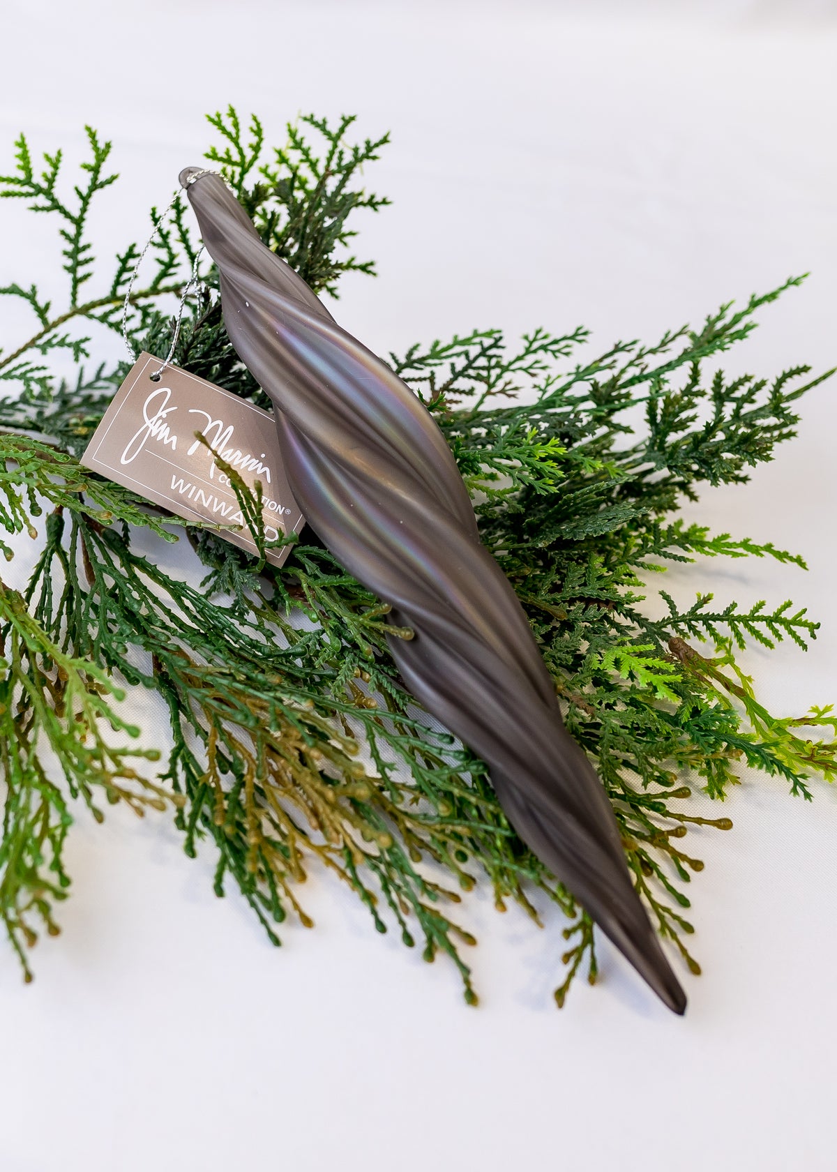 12" Irridescent Grey Icicle Glass Box of 3 (CLR)