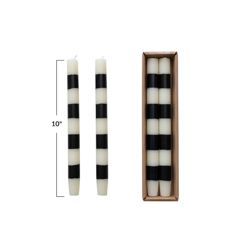 10" Cream Black Taper Candles Set of 2