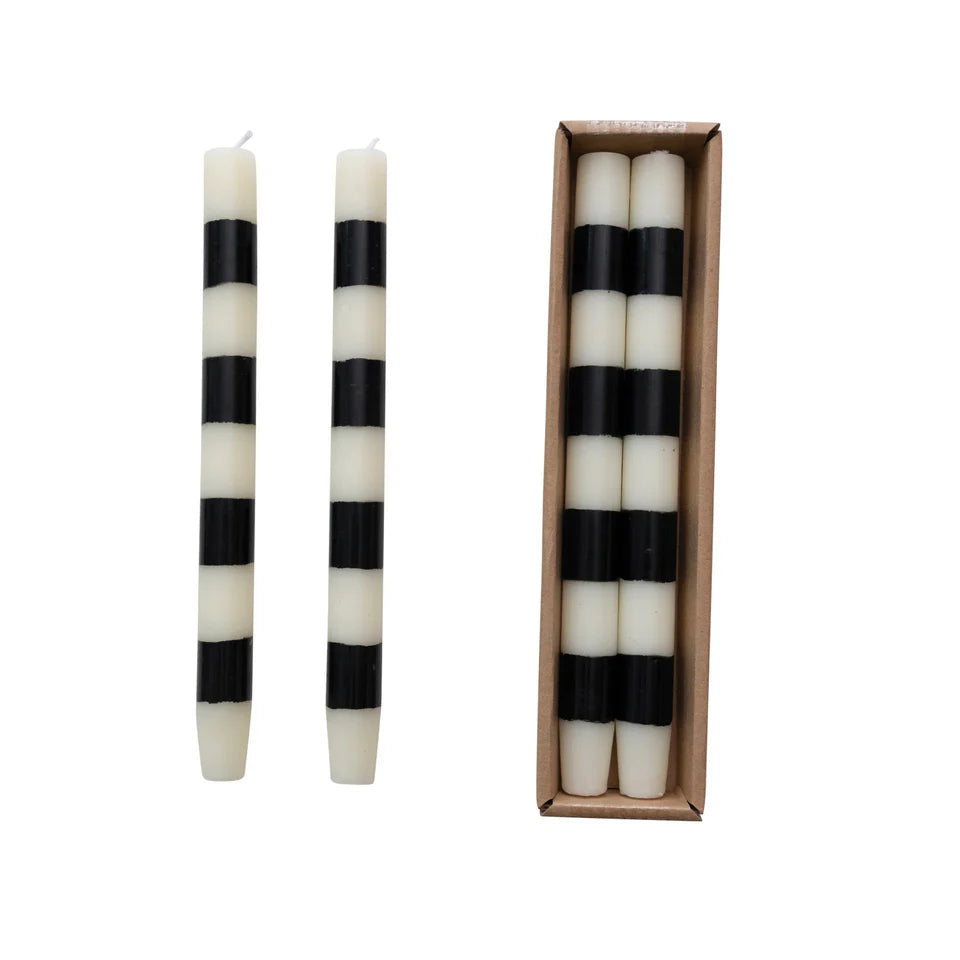 10" Cream Black Taper Candles Set of 2