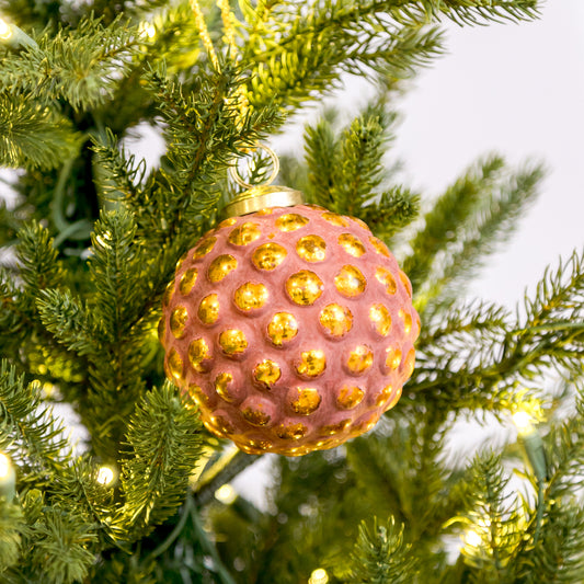 4" Hobnail Burgundy Gold Glass Ornament